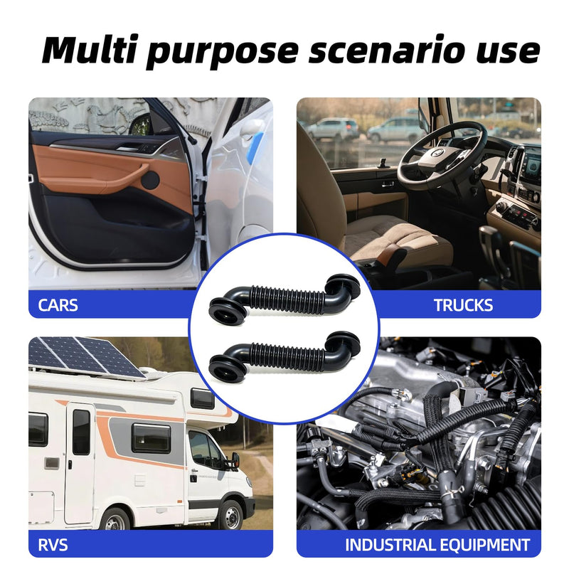 2Pcs 25MM x 25MM Car Wire Harness Tube, Black Rubber Door Wiring Dust Proof Tube, Automotive Electrical Cable Protection Sleeve