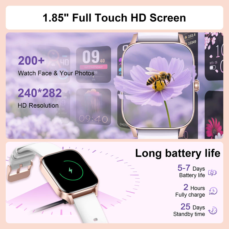 Smart Watches for Women,1.85" Fitness Tracker Watch Answer/Make Call,IP68 Waterproof Fitness Watch with Sleep/Step/Heart Rate/SpO2 Monitor, 120+ Sport Modes Smartwatch for Android iOS Rose Gold