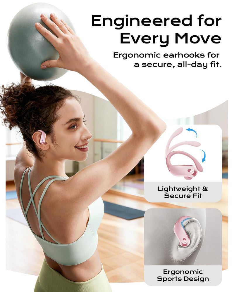 Wireless Earbuds Bluetooth 5.3 Sport Headphones with Earhooks,IPX7 Waterproof Earphones,48H Playtime Earbuds,Lightweight 7.8g,Noise Cancelling Mic Bluetooth Headphones for Running & Workout (Coral)