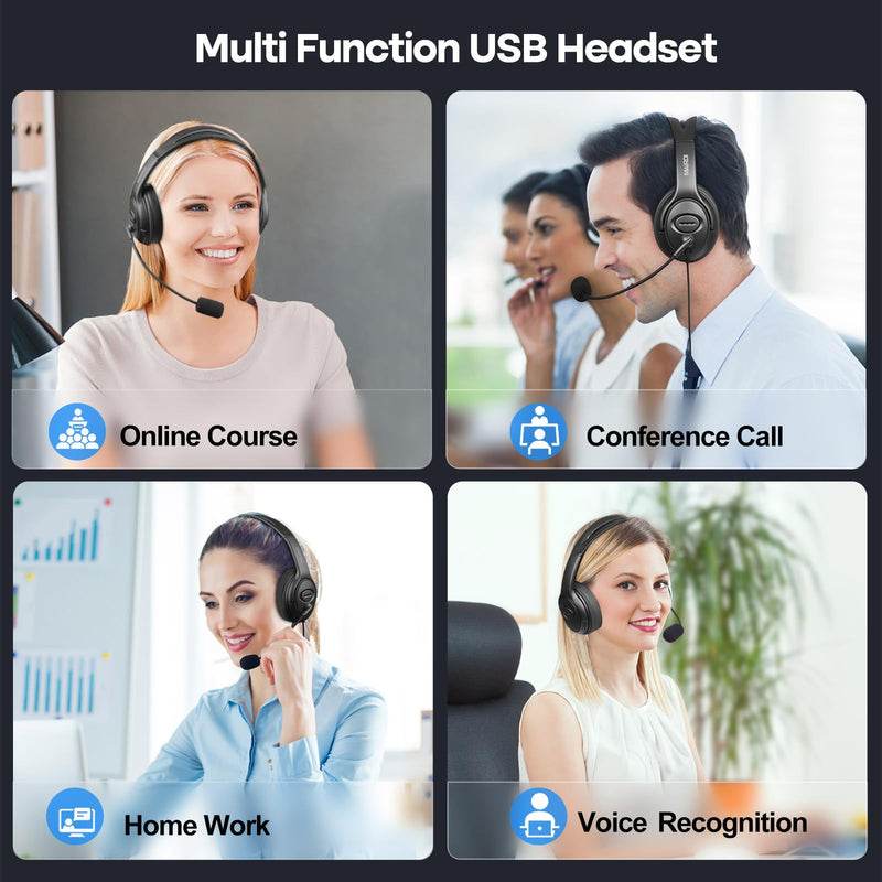 [AUSTRALIA] - MAIRDI USB Headset with Microphone for PC, Computer Headset with Mic Noise Canceling for Laptop Teams Zoom Office Work Call Center Business Softphone, Dictation Headset for Dragon Naturelly Speaking 