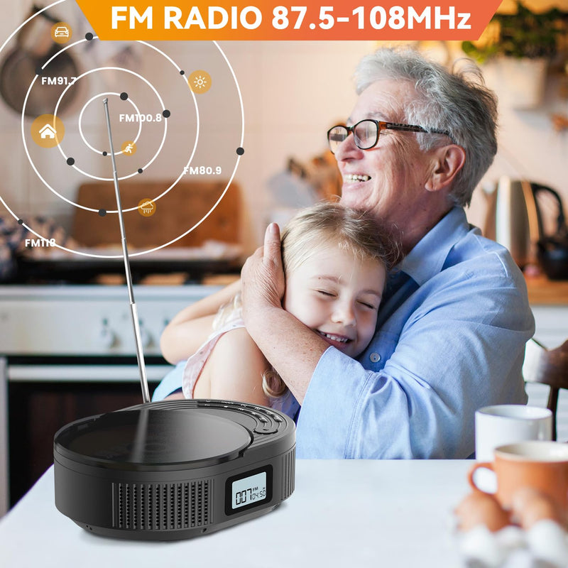 [AUSTRALIA] - CD Player Portable,MONODEAL Boombox CD Player with Bluetooth Transmitter,FM Radio & Bluetooth Speaker 2 in 1 Combo,Portable CD Player for Car/Home with Remote Control,Headphone Jack,Support AUX/USB Classic Black 