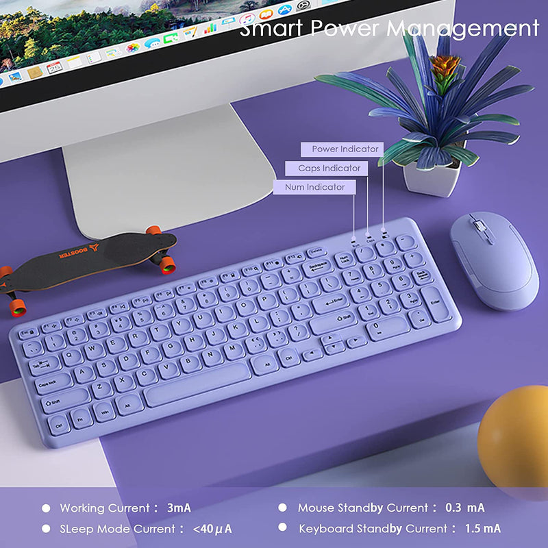 Wireless Keyboard and Mouse Combo, Superbcco Cordless Computer Keyboard with Number Keypad, 2.4Ghz USB Receiver, Ultra Slim, Energy Saving, 3-Level DPI for Laptop/Computer/PC/Desktop (Lavender Purple) Lavender Purple