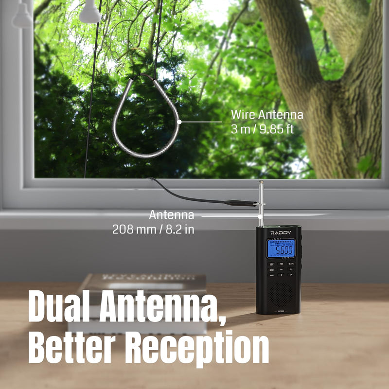 [AUSTRALIA] - Raddy RF886 Portable Shortwave Radio AM/FM/SW/VHF/WB Digital Radio BT Connection with NOAA and Alert, Rechargeable Pocket w/ 9.85 Ft Wire Antenna 5-Band 