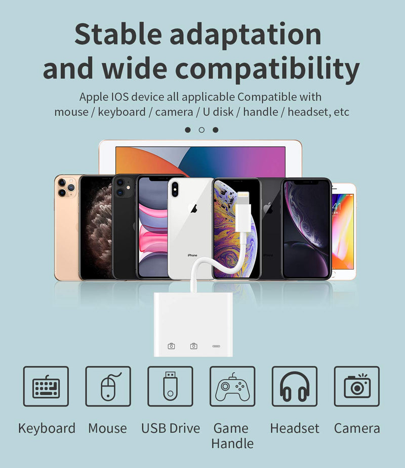 Apple Certified Lightning Male to USB Female Adapter OTG and Charger Cable for iPhone 11 12 Mini max pro xs xr x se 7 8plus Ipad air A Camera Memory Stick Flash Drive Cord Converter Charging Splitter