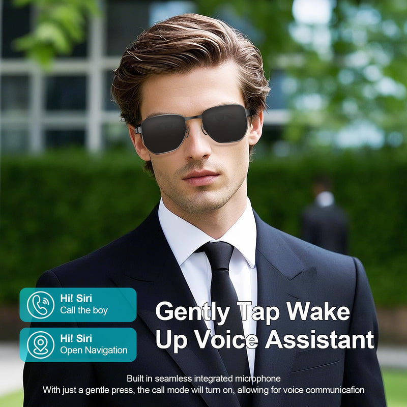 Bluetooth smart sunglasses, audio glasses, nylon lenses, built-in microphone and speaker, UV protection Black