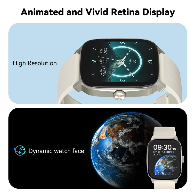 Smart Watch Senior Friendly No App No Phone Required, Waterproof Pedometer | Present for Parents, Waterproof Fitness Tracker, Step Counter, Heart rate Monitor, Sleep Tracker, Alarm Clock, Stopwatch Almond
