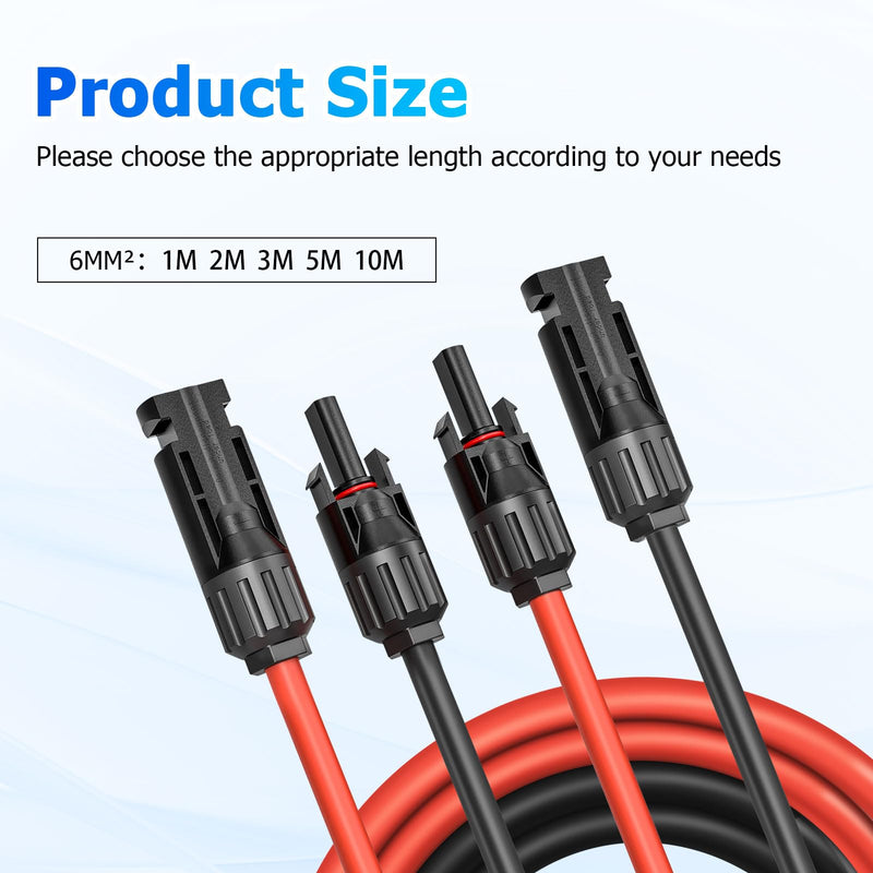 Solar Cable Extension, 6 mm² 1/2/3/5/10 m Solar Cable Extension, Connection Cable, Solar Plug, IP67 Waterproof Plug (6 mm²/2 m) 6 mm²/2 m