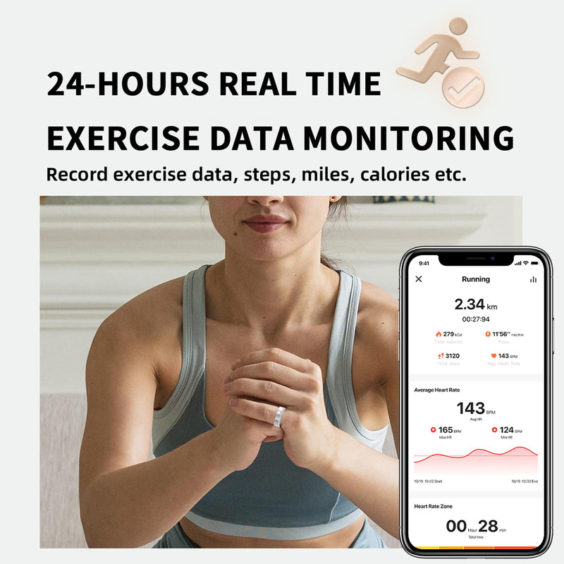 Smart Ring for Women Fitness Ring Diamond Activity Tracker Heart Rate Monitor Sleep Smart Rings Pedometer Calorie Step Counter Ladies Rings for Women Silver for iOS & Android 9