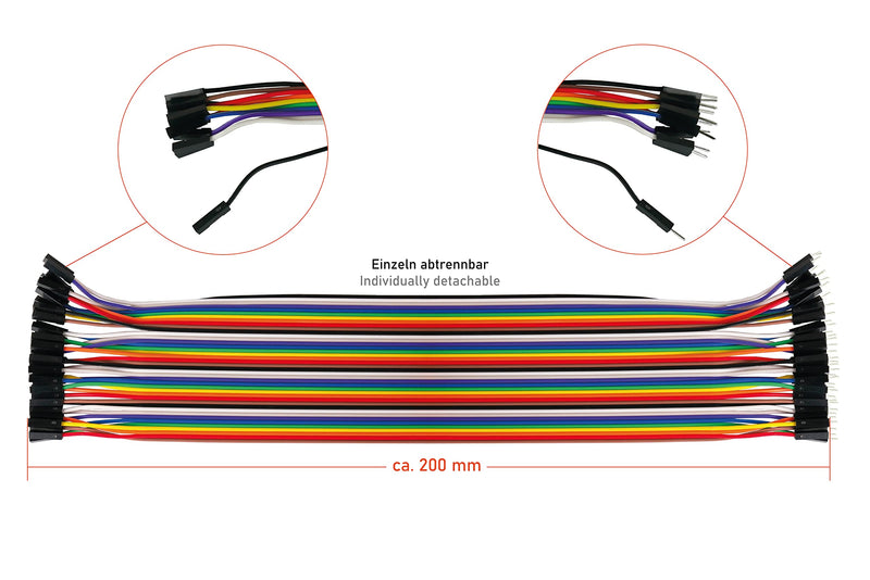 kabelmeister - Jumper Wire/Wire Jumper Cable - Male to Female - 20 cm - 40 Pin Separable Cores for Arduino, Raspberry Pi, Banana Pi, Breadboad, Breadboard etc. Single - 1 x 40 wires