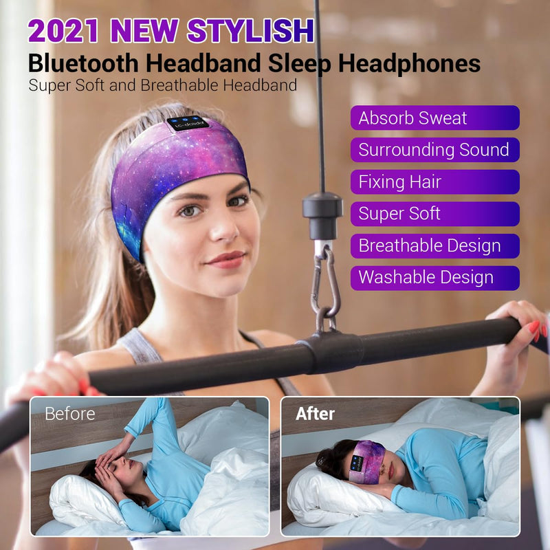 [AUSTRALIA] - LC-dolida Sleep Headphones Bluetooth Headband Sleeping Wireless Headband Headphones with Thin HD Stereo Speakers Perfect for Side Sleepers, Sport, Yoga, Travel Purple Starry 
