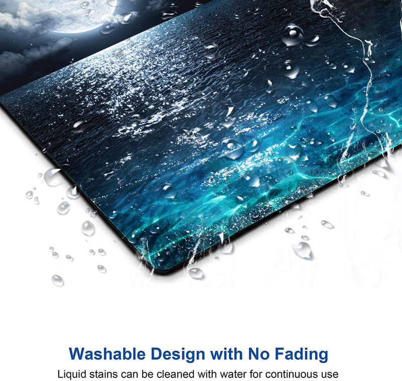 Ocean and Moon Mouse Pad, Moon Illuminating The Clear Blue Ocean Design Mouse Pad, Mouse Mat Square Waterproof Mouse Pad Non-Slip Rubber Base MousePads for Computer Laptop Men Women Kids Ocean and Moon