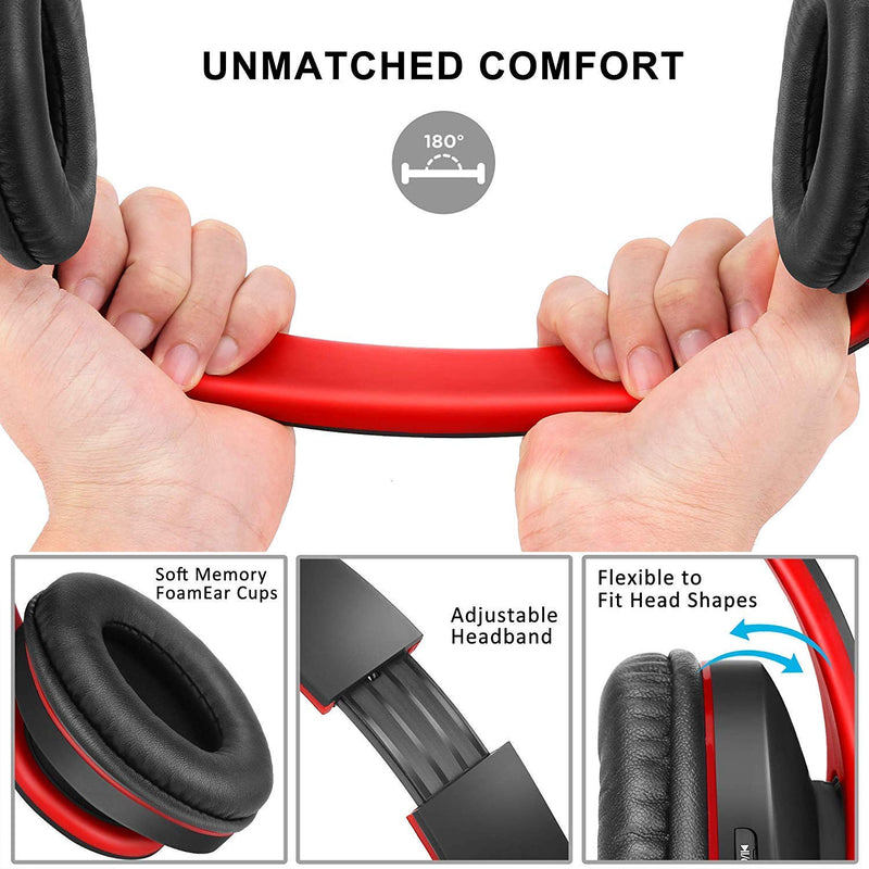ZIHNIC 2 Items,1 Black Over-Ear Wireless Headset Bundle with 1 Black Red Foldable Wireless Headset