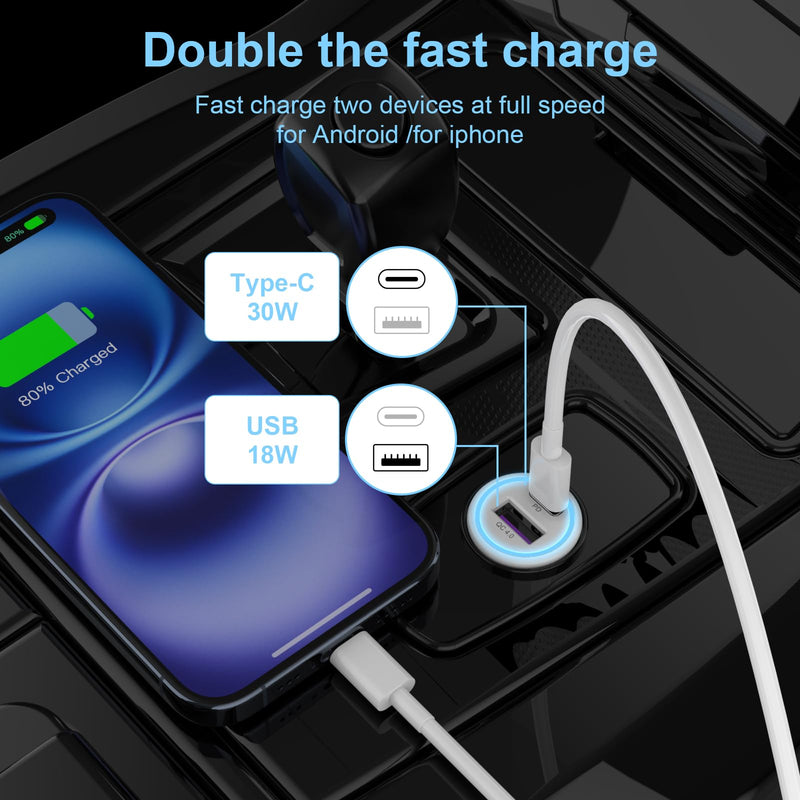 [AUSTRALIA] - iPhone 16 Car Charger USB C Car Charger Adapter 2Pack 48W PD&QC4.0 Dual Port iPhone Car Charger with USB C to C Cable for iPhone 16/15 Series, Samsung Galaxy Series, iPad Pro, AirPods,Pixel,and More 