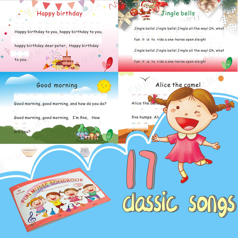 [AUSTRALIA] - Hand Bells, 8 Note Musical Handbells Set with 17 Songbook Musical Toy Percussion Instrument for Toddlers Children Kids for Children's Day Family Activity School and Church (Upgraded Edition) 