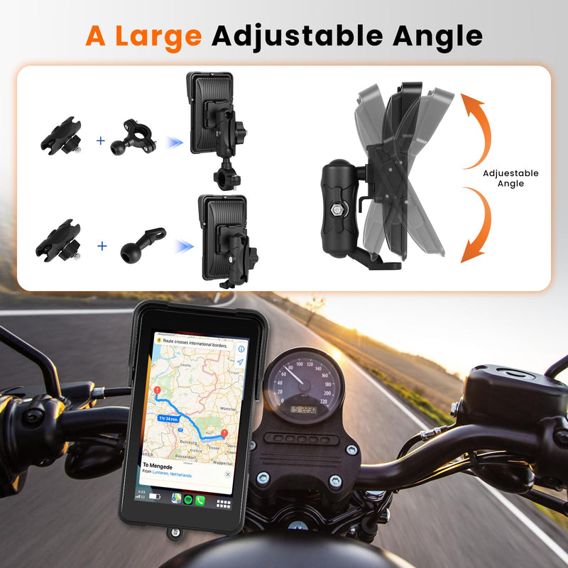 Motorcycle Carplay Screen 5 Inch GPS Navigation System with Wireless Carplay and Android Auto IP68 Waterproof Portable Screen Plug and Play with Bluetooth Navigation Software Upgrade Brightness Adjust