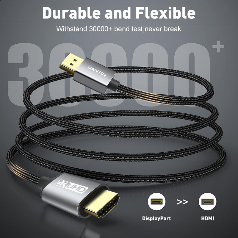 UANTIN 4K DisplayPort to HDMI Cable 10FT, Uni-Directional DP to HDMI Cable | 5 Pack 4K@30Hz, 2K@60Hz, 1080P Full HD, Display Port 1.2 Source to HDMI 1.4 Display Cord for NVIDIA, AMD, Dell, Monitor, TV
