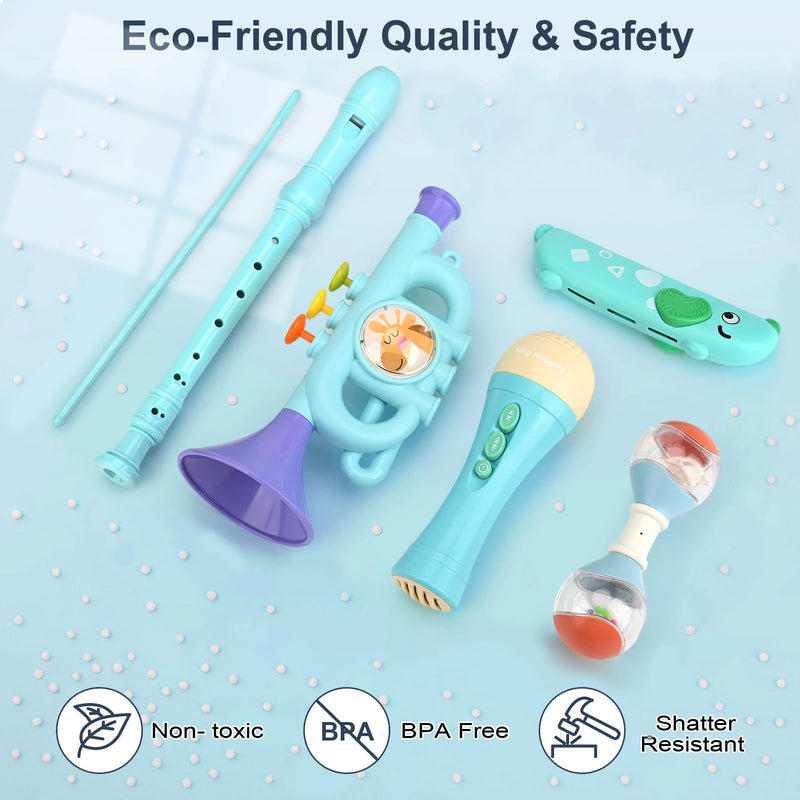 Musical Toys for 2 3 Year Old Boy Girl Birthday Gifts, 5 in 1 Montessori Musical Instruments for Toddlers 2-4 with Trumpet/Microphone/Flute/Harmonica, Preschool Learning Toys for Baby 18+ Months Plastic Set