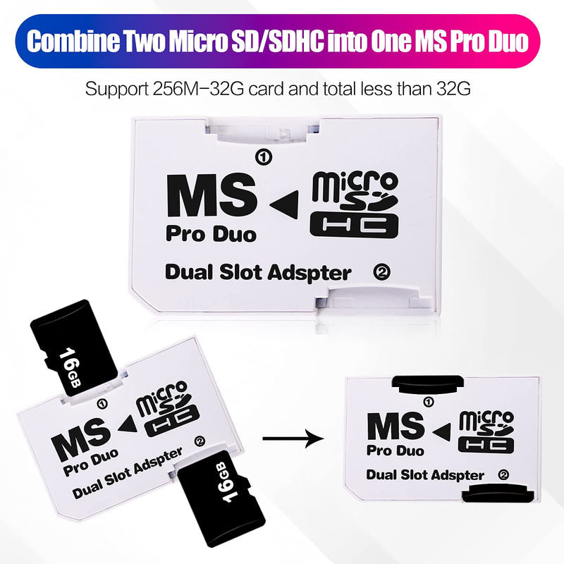 Cuziss Dual Slot MicroSD Micro SDHC Adapter Duo Pro Memory Stick Adapter for PSP Sony