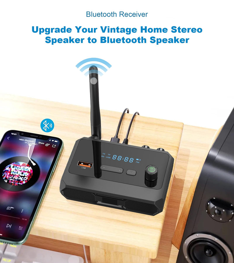 Bluetooth 5.3 Receiver for Home Stereo, Low Latency & HD Music Audio Bluetooth to RCA Adapter for Stereo/Speakers/Wired Speakers/Home Music Streaming Stereo System, Support Optical AUX 3.5mm
