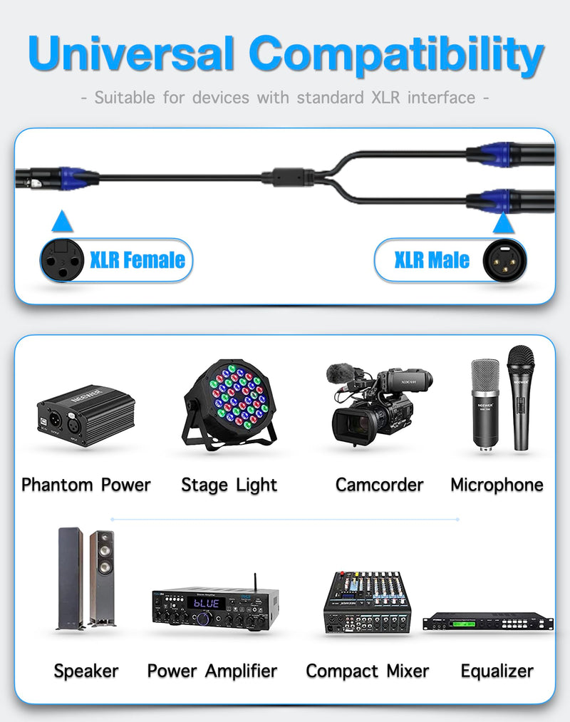 [AUSTRALIA] - XLR Splitter Female to 2 Male Cable, XLR Microphone Cable, XLR Y Splitter Cable 1 Female 2 Male, 3 PIN XLR Jack to 2 XLR Plugs Adaptor Cord, 1.6 foot, blue 