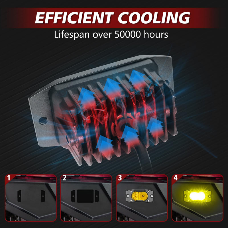 [AUSTRALIA] - Yellow LED Pods Flush Mount Spot Flood Light 2PCS 4 Inch Bumper Driving Fog Lights Reverse Backup Work Lights Flush Off Road Light Bar for Truck Pickup UTV ATV Boat 4x4 Yellow Flush 