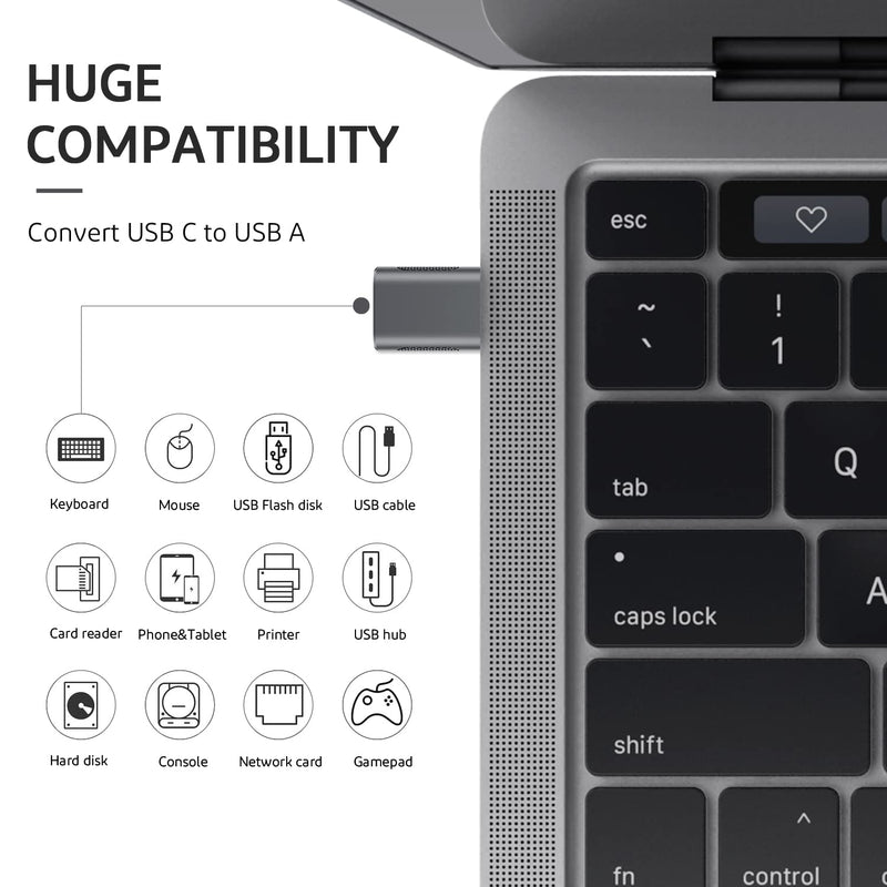 Upgrade 10Gbps USB C to USB 3.0 OTG Adapter (4 Pack), AuviPal USB Type C Male to USB A Female, Thunderbolt 4/3 to USB Converter for MacBook Pro/Air, iPad, iMac and More Type C Devices - Space Grey