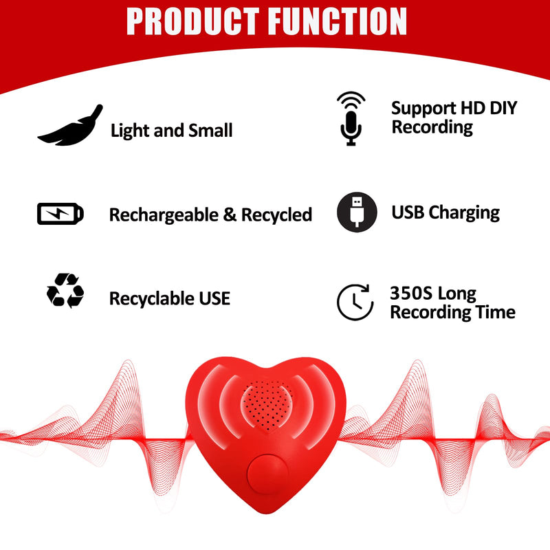 Voice Recorder,350s Voice Box for Recordable Gifts Button Sound Box for Stuffed Animals, Mother's day Valentine Christmas Plush Toy & Manual DIY Creative Sound Gifts for Boys, Girls (Red) XINR11-Only Record