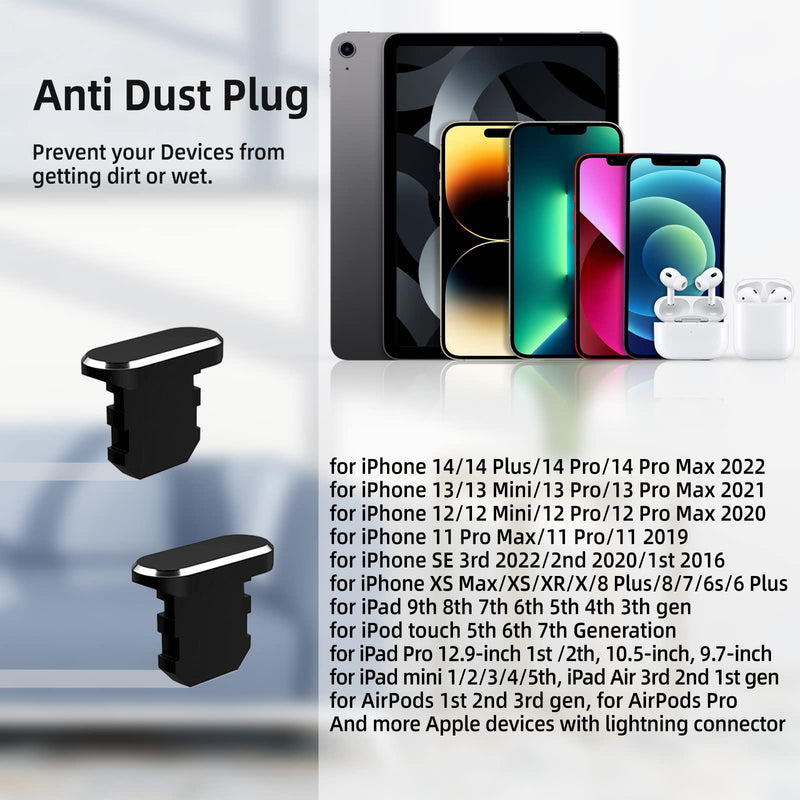 [AUSTRALIA] - TITACUTE 2 Pack Anti Dust Plugs for iPhone 14 Pro Max 13 11 12 Mini Dust Cover 8 Pin Dust Plug + Mini Storage Box iPhone Charging Port Plugs for iPhone Xs XR X 8 7 Plus SE AirPods iPad Mini Air Black 