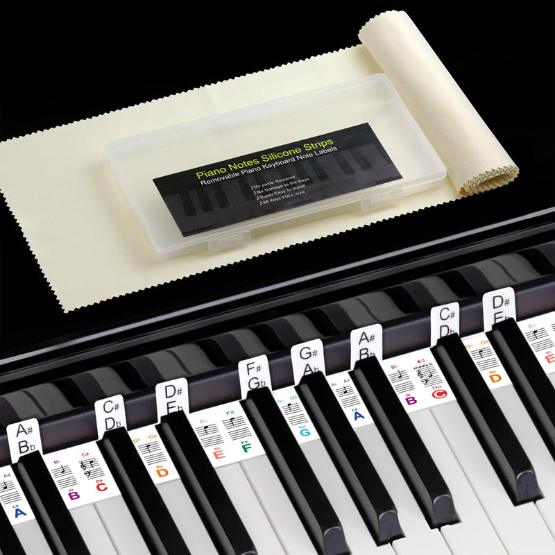 61 Keyboard Notes Guide with Black Keys Semitones,Non-Sticky Electric Piano Stickers with Dust Cover and Box,Easter Basket Stuffers-Color Double Spines 61-color