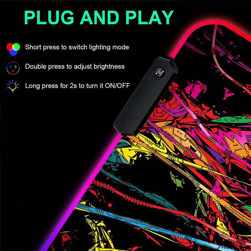 Luasao RGB Gaming Mouse Pad with Coffee Coaster, Color Skull Design XXL Large Glowing LED Mousepad, Anti-Slip Rubber Base, Computer Keyboard Desk Mouse Mat 31.5 X 11.8 Inch