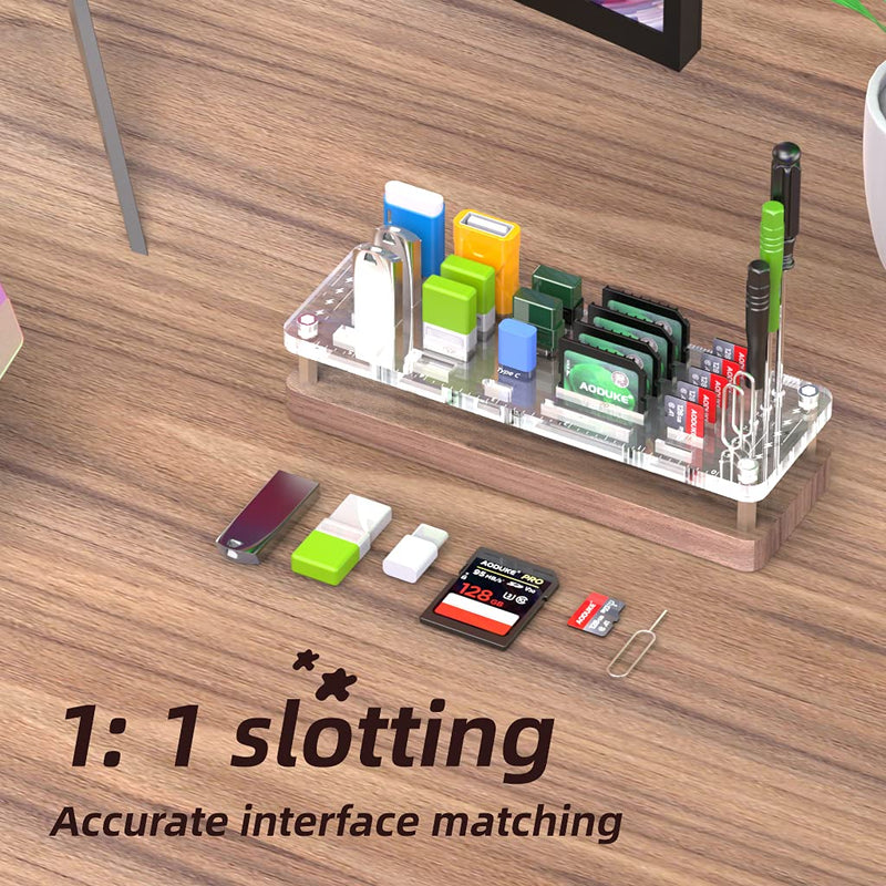 FEIFANZHE Wooden Memory TF SD Card Case and USB Drive / SD Card Holder Desk,Micro SD Card Case,Memory Card Case, Bolt Driver and Sim Card Tray Pin Ejector Case-02MY pure walnut wood + transparent acrylic