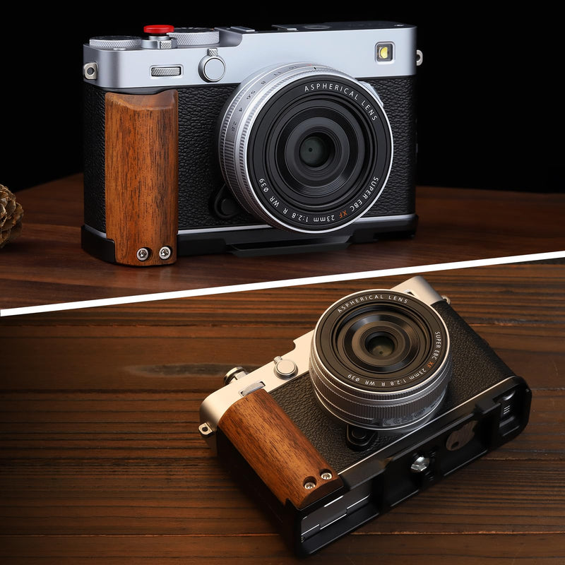 [AUSTRALIA] - Leftfoto X-E5 Retro Handgrip L-Shape Bracket with Walnut Wooden Grip for Fujifilm X-E5 Camera,with Built-in Bottom Arca Quick Release Plate,Black Black 