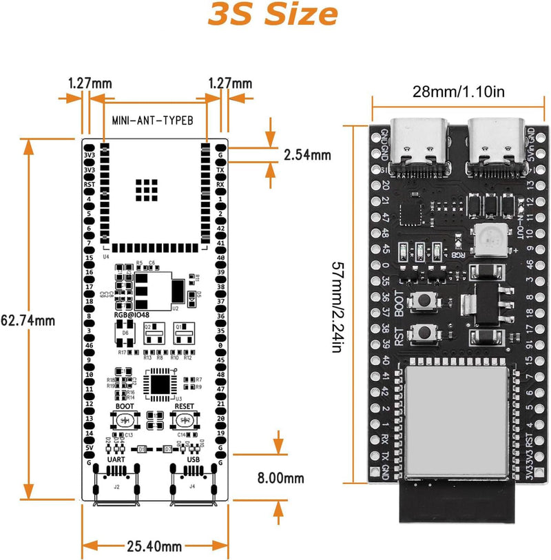 ESP ESP-32-S3 Development Board ESP-32-S3 Module with ESP-1-N16R8 Low Power MCU with Dual-Mode Wi-Fi and Bluetooth Type-C Connector Compatible with Arduino 1