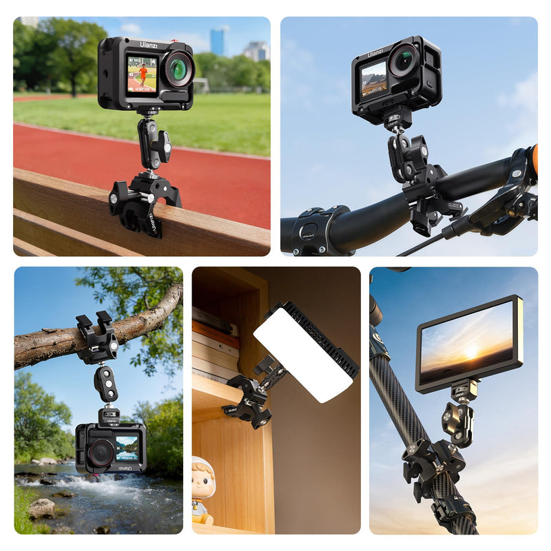 ULANZI CO78 Super Clamp Kit w Magic Arm, for Action Cam – 1/4" & ARRI Locating Pins + Cold Shoe Mount, 3-Jaw & Dual Ball Head Designed for Flexible, Low & High Angle Shot, Load Capacity Within 1kg