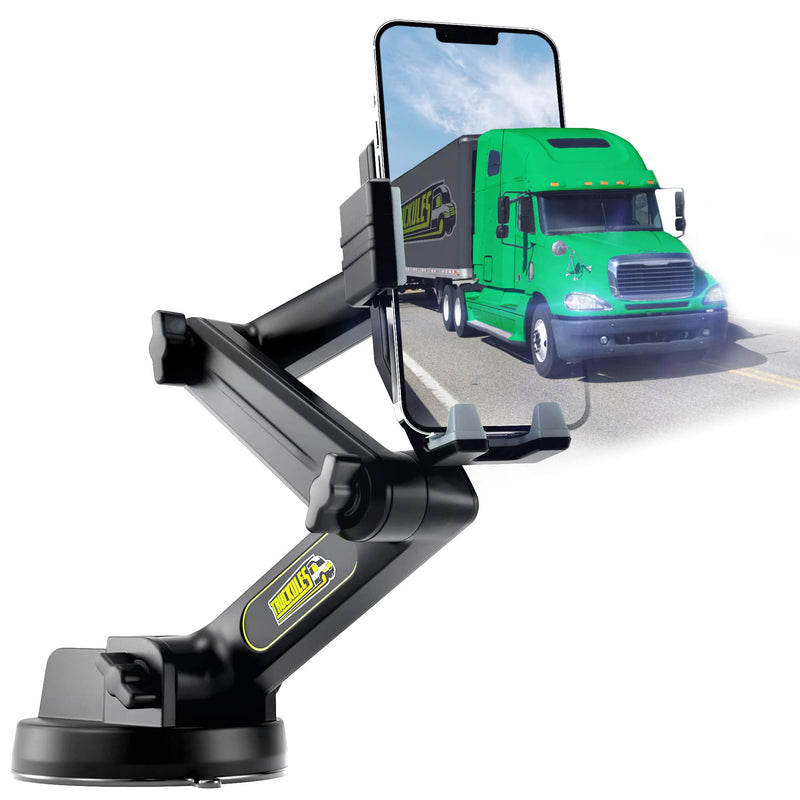 Gray Semi Truck Phone Mount & Green Semi Truck Phone Mount, Heavy Duty Cell Device Holder for Dashboard Windshield 16.9 inch Long Arm, Stable and Super Suction Cup (2 Device Mounts)