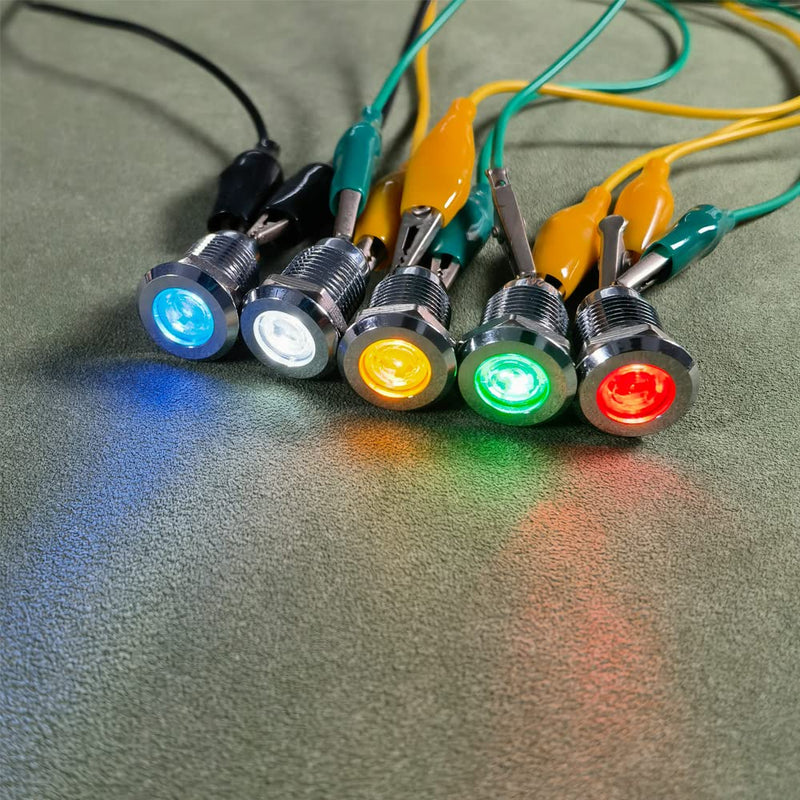5pcs 12mm AC/DC 12-24V Stainless Steel Waterproof LED Indicator Light Metal Shell Pilot Custom Dash Signal Lamp Concave Head 12mm Without wire