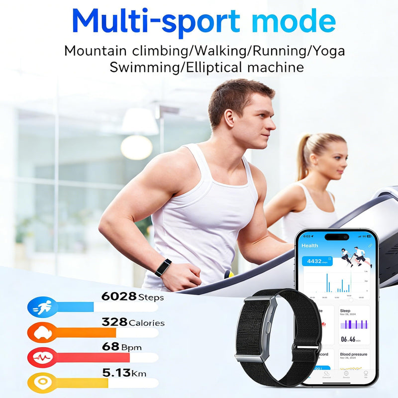 Smart Bracelet Health Wristband Fitness Tracker Heart Rate Monitor Sleep Tracker Step Counter Pedometer Multi Sport Modes Waterproof Wearable Activity Tracker, Free App, Silicone & Nylon Strap Black