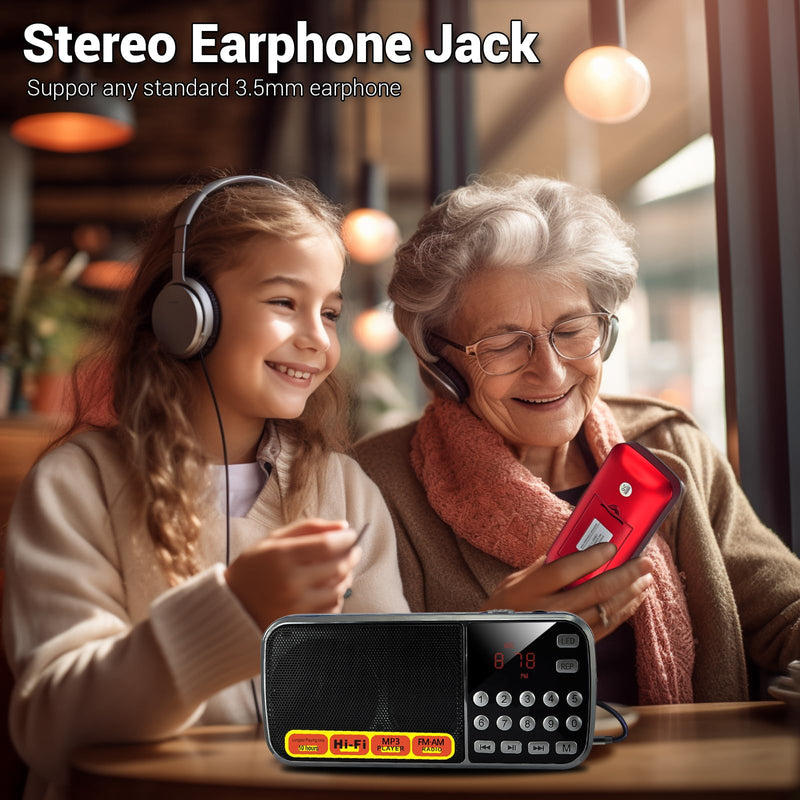[AUSTRALIA] - Small Radios Portable AM FM:Battery Powered Radio Support USB Flash Disk/Micro SD Card MP3 Playback TF Card Slot Digital Buttons Bass Diaphragm Pocket Radio with Excellent Reception and Sound Quality red 