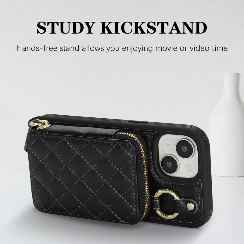 Cavor for iPhone 13 Wallet Case with Card Holder, Black | for iPhone 13 Case with Strap, Crossbody Lanyard Phone Case for Women Men, Magnetic Detachable Compatible with Magsafe