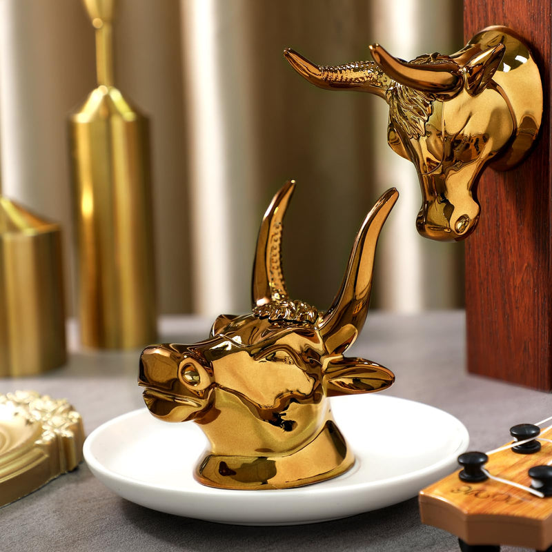 2 Pcs Bull Guitar Wall Mount Guitar Wall Hanger Bull Guitar Holder Guitar Wall Rack Gold Bull Art Ukulele Hook Stand for Acoustic Electric Bass Guitar Storage Player Gift