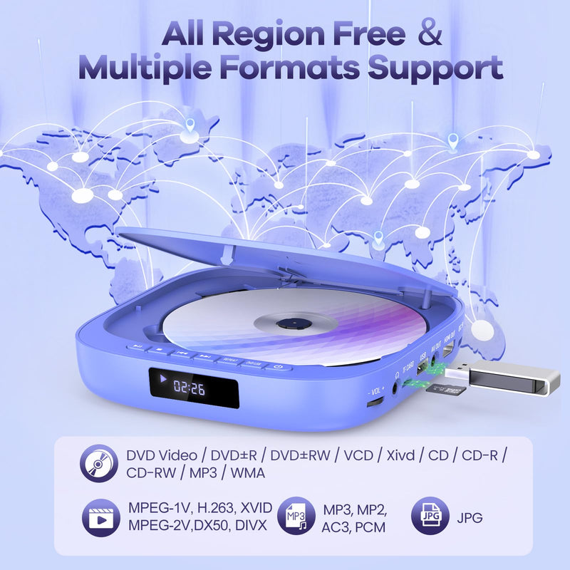 [AUSTRALIA] - DVD Players for TV Desobry Mini DVD Player HDMI RCA Output 1080P HD All Region Free DVD CD Player with Remote Control, Compact Disc Player for Smart TV Support USB/TF Card, PAL/NTSC 