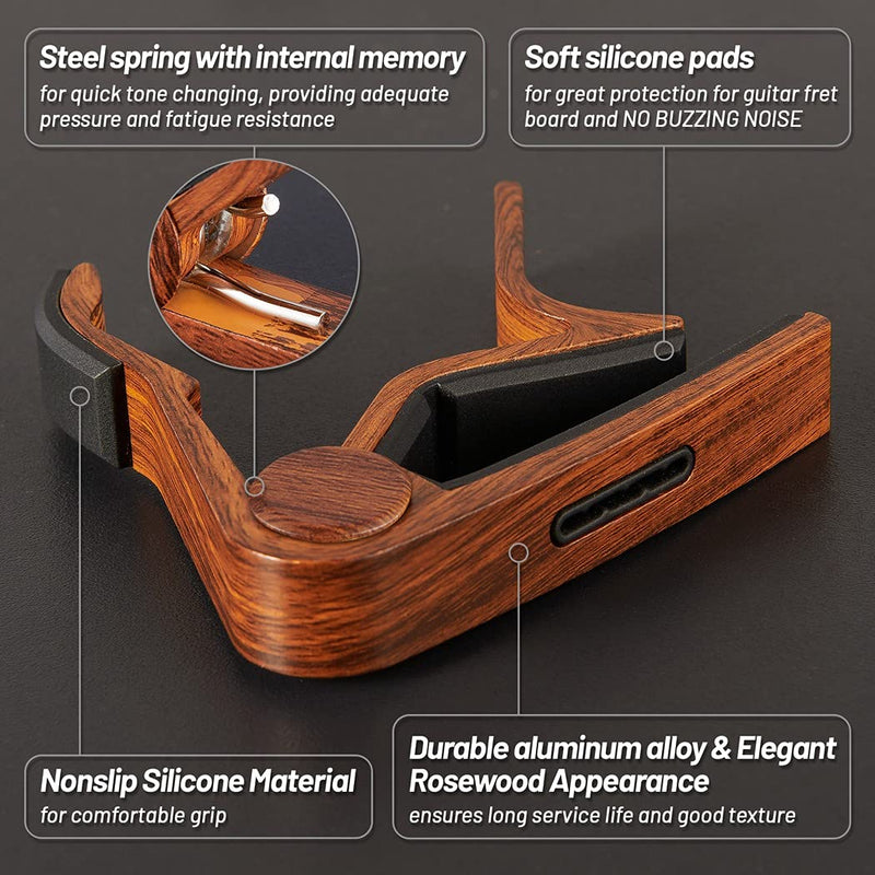 Guitar Capo, with Pick Holder Capo and Pick for Acoustic Electric Guitar,Ukulele Rosewood capo