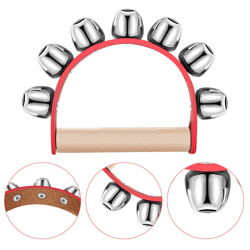 [AUSTRALIA] - Yeshone 6 Pieces Christmas Caroling Sleigh Bells Handheld Instrument Handheld Jingle Ring Sleigh Musical Bell Instrument Wooden Handle for Christmas Valentines Crafts Decor (7 Bells) 