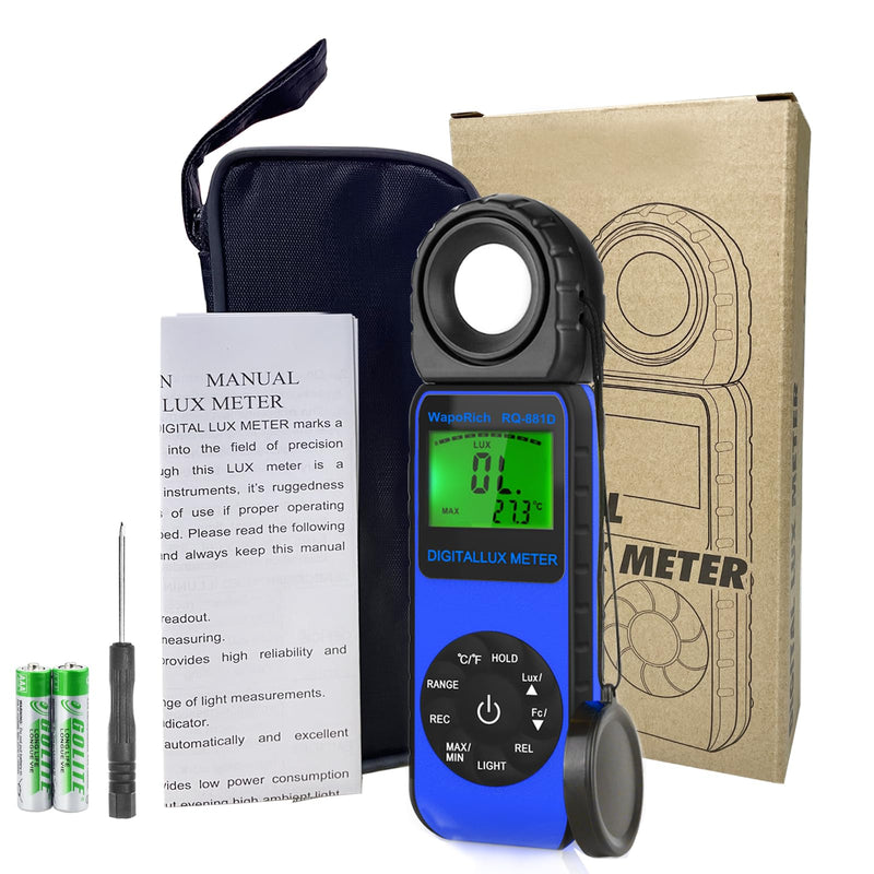 Digital Light Meter WapoRich RQ-881D Illuminance Tester w/Rotatable Sensor 1-400,000 Lux/FC for LED White Light, Plants, Photography, Home & Industrial Use