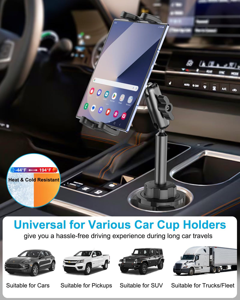 Z Fold Car Mount, [Sturdy Metal Arm] Cup Holder Folding Phone Mount | 360°Adjustable Tablet Phone Stand Truck CupHolder for Galaxy Z Fold 8 7 6 5 4 3 2, Pixel Fold, Galaxy Tab, 4-13" Device