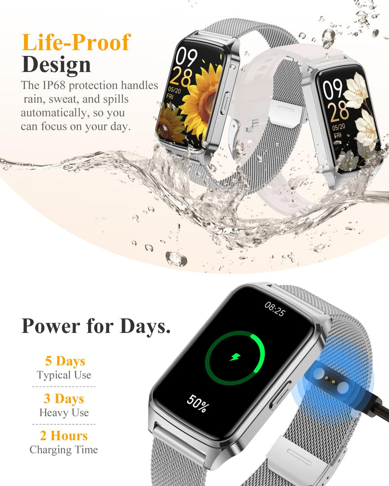 Fitness Tracker Watch for Women Men, Step Counter Compatible with iPhone Android, IP68 Waterproof Activity Tracker with Sleep Monitor, 110+ Sports Pedometer (Cold Steel Silver, 1.57) Cold Steel Silver