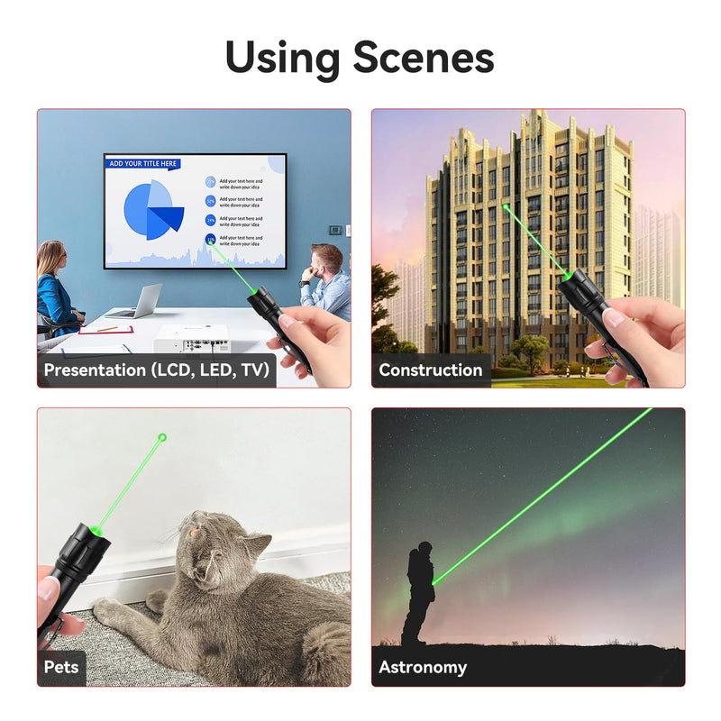 Rechargeable Green Laser Pointer High Power Laser Pointer Rechargeable Laser Pen Long Range Distence Powerful Laser for TV/LED/LCD Screens, Astronomy/Construction/Meeting/Cats/Dogs Black-Green Light