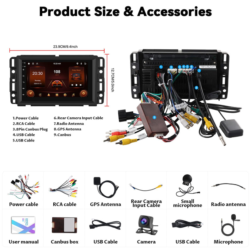 Android 15 Car Radio for Chevrolet Silverado GMC Sierra Yukon 2007-2013, 7" WiFi+GPS Head Unit,Wireless A-pple CarPlay Android Auto,4-Core 64G EQ, Bluetooth, FM/RDS Backup Cam SWC+ Canbus 2GB RAM+64GB ROM