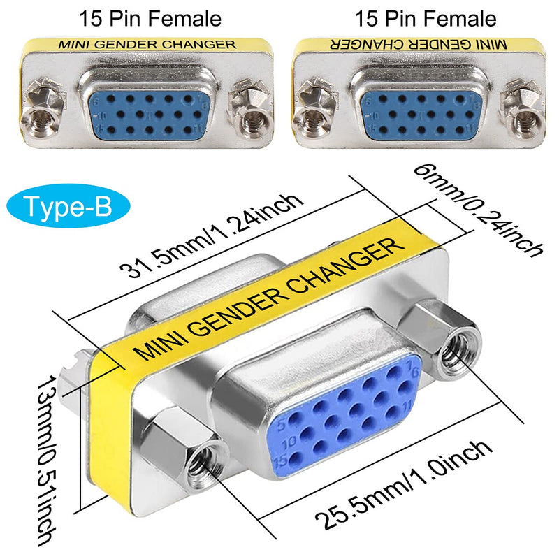 DKARDU 6 PCS VGA SVGA Coupler Connector, H15 Female to Female Male to Male Gender Changer Adapter, Male to Female Mini Gender Changer