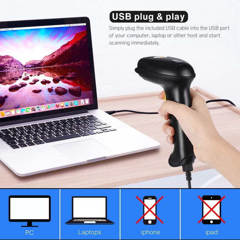 [AUSTRALIA] - WoneNice Barcode Scanner USB Laser Wired Handheld Bar Code Scanner Reader with Stand, Black 